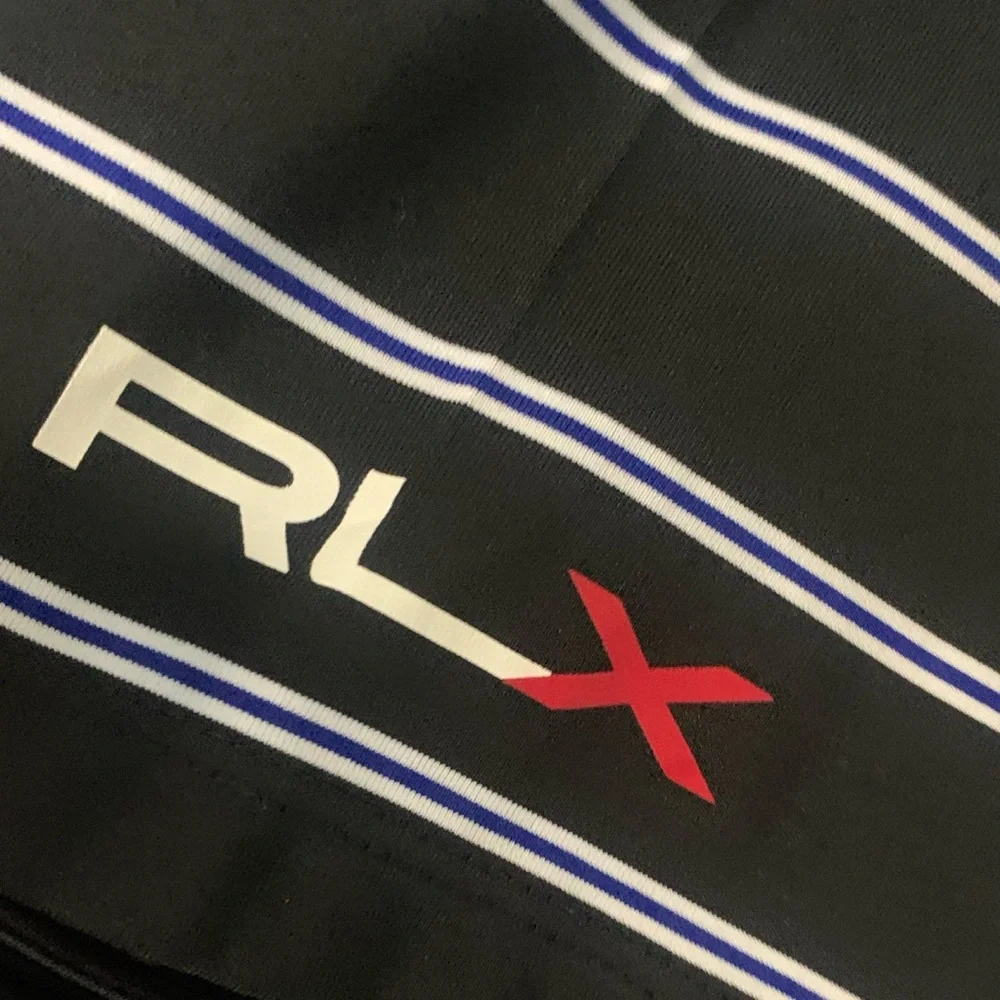 RLX Ralph Lauren Men’s Medium Black Striped Collared Casual Golf Polo Shirt